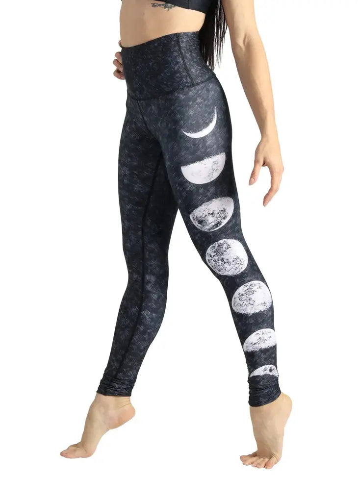 YOGA DEMOCRACY Just a Dark Moon Phase Printed Yoga Leggings