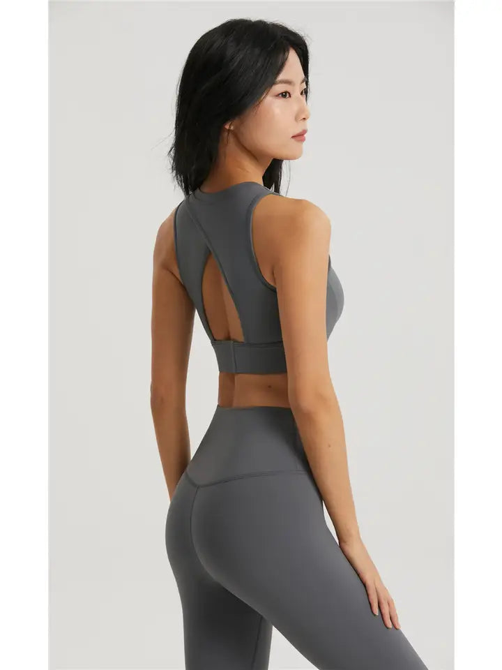 Merida Lycra® Molded Cup Open Back Sports Bra Gray