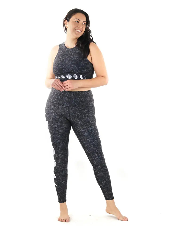 YOGA DEMOCRACY Just a Dark Moon Phase Printed Yoga Leggings